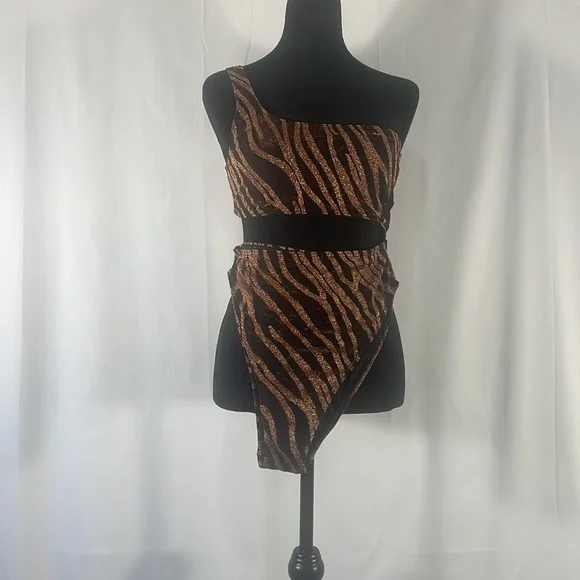 Zebra print monokini,1piece,2 piece-bathing suit,shimmery bronzegold black,Large - Picture 7 of 7